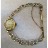 9ct gold ladies Rotary 17 jewels wrist watch with 9ct gold strap (fastening clasp in rolled gold)
