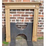 Georgian pine fire surround Ht 119 by 109cm with cast iron H grate