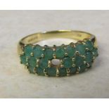 9ct gold emerald cluster ring (missing one stone) size Q/R weight 3 g