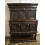 Late 19th/early 20th century heavily carved oak court cupboard H 173 cm L 128 cm D 58 cm