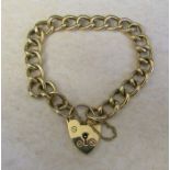 9ct gold bracelet with heart shaped padlock weight 11.1 g