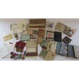 Military interest - WWII medals, service book, ephemera, bank notes, postcards and Royal Engineers