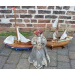 2 model ships & a vintage fashion doll on stand (all AF)