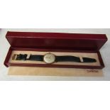 Gents Omega gold plated wrist watch with leather strap, complete with Omega box