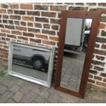 Silver framed wall mirror L 89.5 cm and a wooden framed mirror