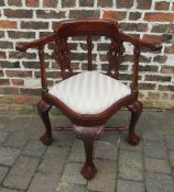 Reproduction Georgian style mahogany corner chair with ball and claw feet