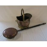 Brass coal bucket & copper warming pan