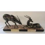 Art Deco pair of antelopes on a marble plinth L 55 cm