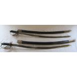 2 dress swords with curved blades and scabbards