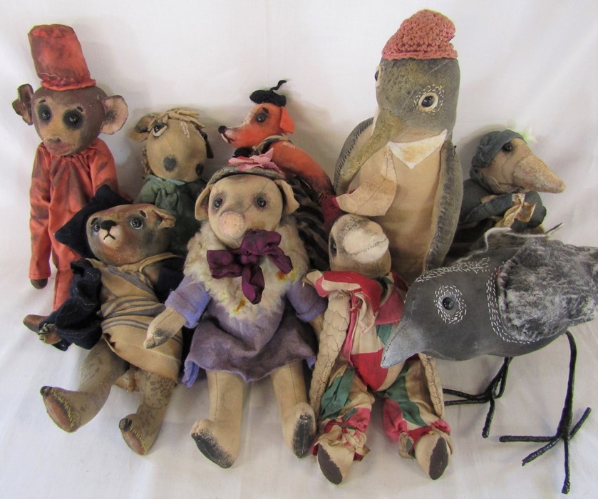 9 Daria Sikora OOAK handmade animals inc bird, monkey and pig (primitive dolls)