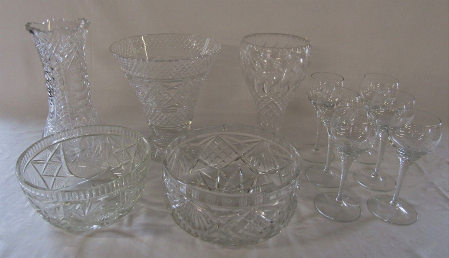 Selection of cut glass vases and bowls etc