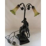 Art Nouveau style bronze effect figural lamp of a woman on a horse H 62 cm