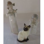 2 Lladro figures & a Beswick siamese cat no 1887