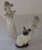2 Lladro figures & a Beswick siamese cat no 1887