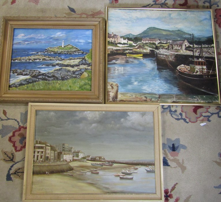 3 harbour / coastal paintings inc J Sealey oil on board 67.5 cm x 47 cm, and W Taylor 57 cm x 48