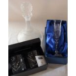Boxed pair of Stuart crystal whisky glasses, cut glass presentation goblet and large cut glass
