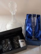 Boxed pair of Stuart crystal whisky glasses, cut glass presentation goblet and large cut glass