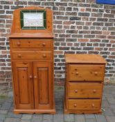 Pine chest of drawers & a tall pine cabinet with inset tile