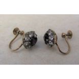 Tested as 9ct gold pair of spinel and paste cluster earrings (missing one stone) total weight 2.7 g