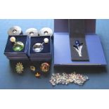 Assorted Swarovski crystal inc paperweight, flower and pig, 2 boxed hanging crystals, light boxes