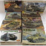 Various model kits inc Academy M-18 hellcat tank, JAGD panther, M-10 tank, Dragon M4A3 HVSS POA-