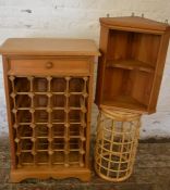 Pine wine cabinet, corner cupboard & bamboo plant stand