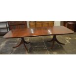 Twin pedestal reproduction Georgian mahogany dining table with removable leaf  224 cm x 114 cm