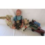 Various retro toys inc doll, chad valley and battery operated dog