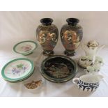 Various ceramics inc pair of Satsuma vases, Carlton ware bowl and Royal Crown derby (af)