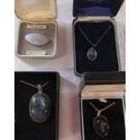 Sterling silver and blue lace agate brooch & 3 silver pendants and necklaces inc New Zealand paua