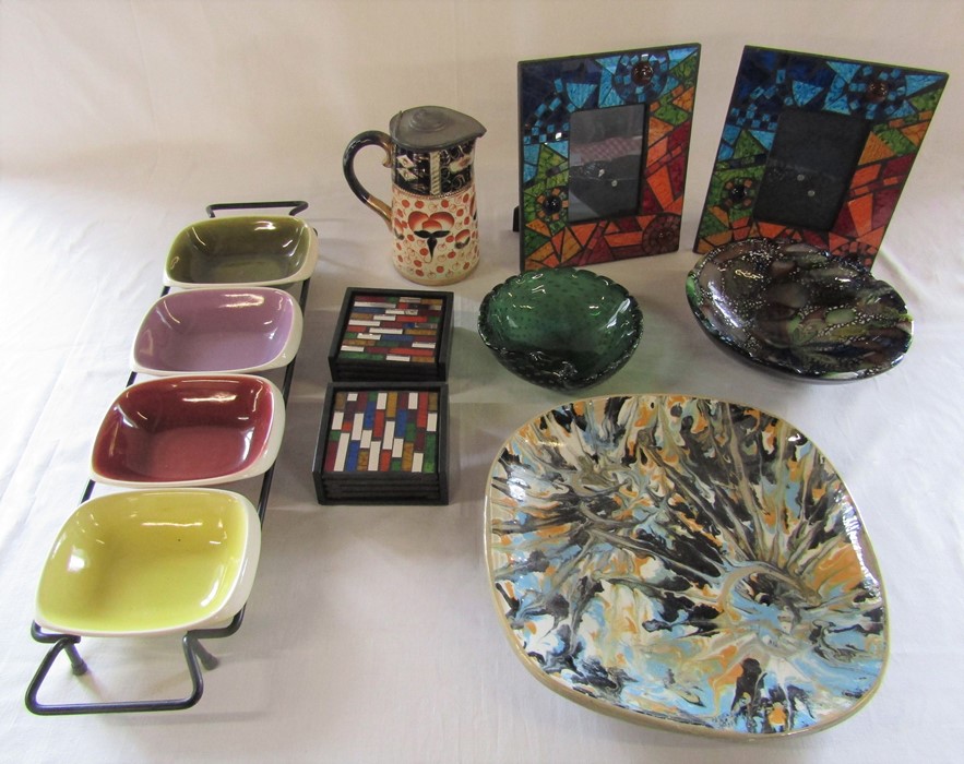 Various vintage ceramics and glassware inc studio pottery and Denby & mosiac photo frames and