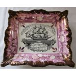 Large Sunderland lustre plaque with ship and verse, impressed with Dixon Phillips & Co mark L 22 cm