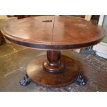 Circular Victorian tilt top table (top badly damaged) D 119cm