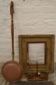 Postal scales, copper warming pan & a Victorian picture frame