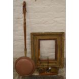 Postal scales, copper warming pan & a Victorian picture frame