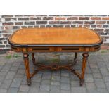 High quality reproduction Victorian library table with burr wood veneer top inset with ebony