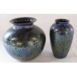 Royal Brierley iridescent vase H 16.5 cm & one other H 15.5 cm