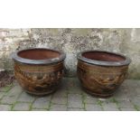 Pair of large Oriental / dragon planters H 40 cm D 55 cm