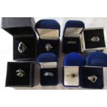 Selection of 9 ladies silver rings (8 boxed)