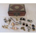Small jewellery box containing costume jewellery and cufflinks some silver