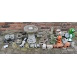 Collection of concrete etc garden ornaments & a bird bath