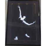 Large framed acrylic painting of a ballet dancer by Barry Thomas, signed lower right corner 94 cm