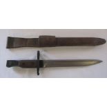 WWI era Ross Rifle Co Quebec patented 1907 bayonet with leather scabbard, date stamped 10/15 (