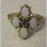 9ct gold opal and emerald ring size O/P total weight 4.5 g H 19 mm (opal size 6 mm x 4 mm)