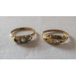 2 18ct gold rings (both missing stones) - diamond chip gypsy ring size M 1.6 g, pearl and diamond