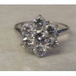 18 ct white gold diamond cluster / daisy ring 1.8 ct total, size O/P weight 3.7 g D 12 mm