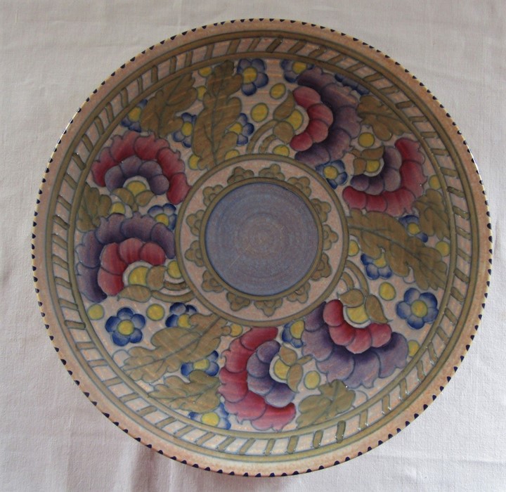 Charlotte Rhead charger D 32 cm & Gouda pottery dahlia pattern fluted bowl D 23 cm - Image 2 of 4