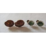 Pair of 9ct gold amber earrings 17 mm x 13 mm 3.4 g & pair of 18 K gold jade earrings 12 mm x 10