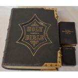 Brass mounted family bible, 2 hymn books & The book of common prayers