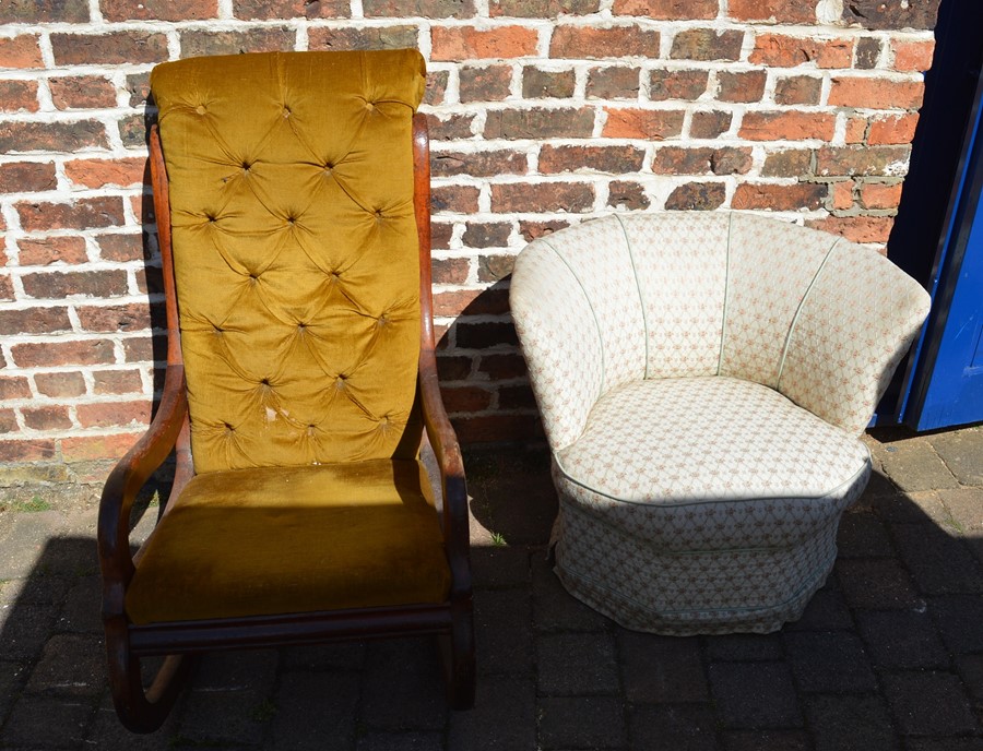 Victorian rocking chair (repaired) and a tub chair